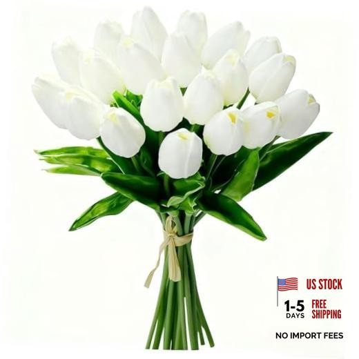 20Pcs Fake Tulips Artificial Flowers Real Touch 13.5″ PU Faux Flowers Tulip