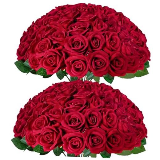 Pcs Roses Artificial Flowers with Stems，Fake Roses Bouquet Fake Flowers 50 Red gallery