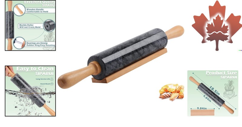 9.84-Inch Marble Rolling Pin Set with Wooden Cradle - Premium Baking Essential gallery