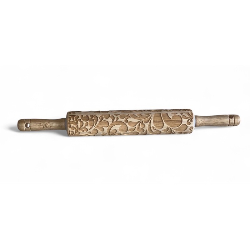 Sweet Rolling Pin Embossed Wood Floral Leaf Design Baking Dough Pastry Tool
