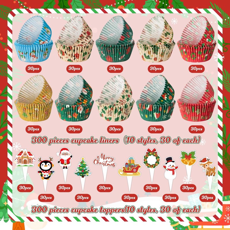 Christmas Mini Cupcake Liners - 300pcs Xmas Small Muffin Wrappers and 300pcs ... gallery