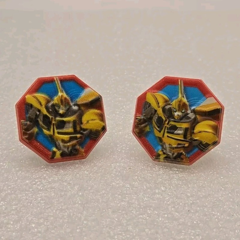 (2) Vtg. Bumblebee Transformers Cupcake Cake Toppers Plastic Rings “Not Edible”