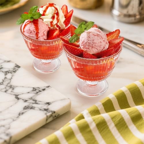 6 Pack Glass Dessert Bowls Set, 10 Oz Vintage Ice Cream Cups with Pedestal, gallery