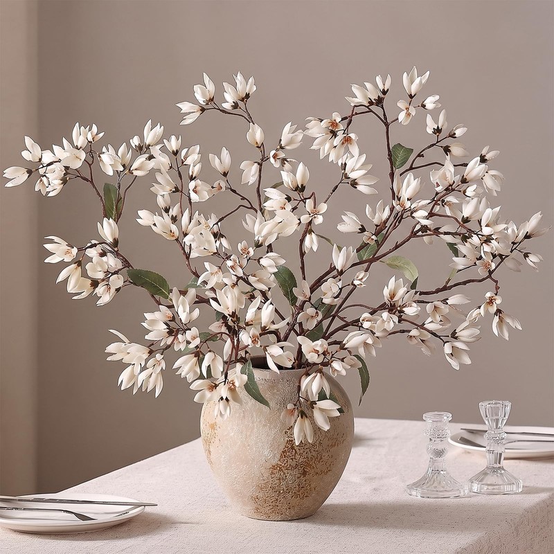 YXZZWL 4Pcs 36″ Fake Magnolia Champaca Silk Flower Stems Vase (white)