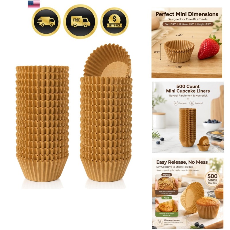 500 Count Natural Non-stick Mini Cupcake Liners, Food-grade Parchment Muffin …