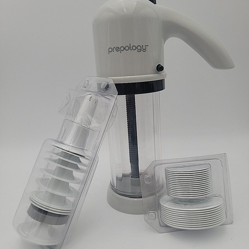 Prepology Cookie Press Gun w/ 10 Tips 25 Plates (15 Small/10 Large) NEW QVC