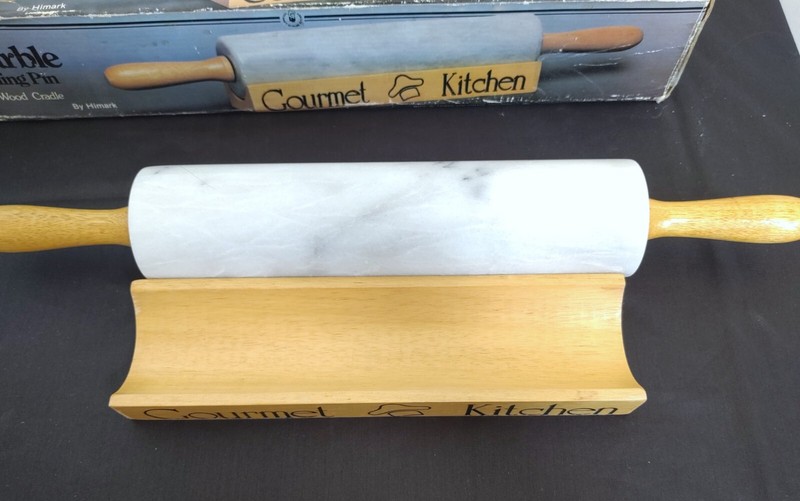 VTG MARBLE ROLLING PIN WITH WOOD CRADLE gallery