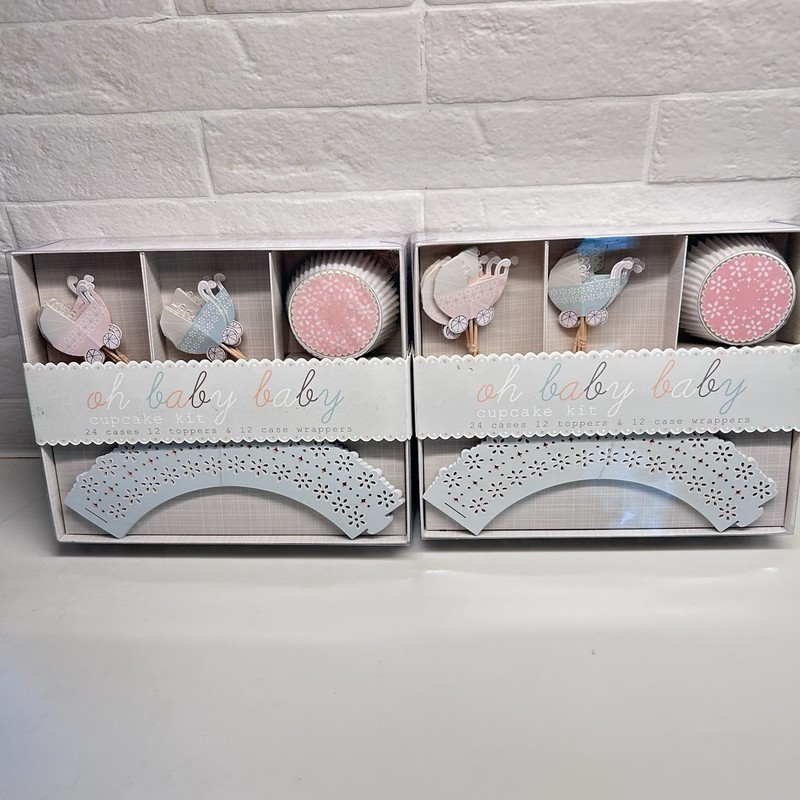 Meri Go Round Oh Baby Baby 24 Cupcake Cases Toppers Wrappers Lot Of 2 New