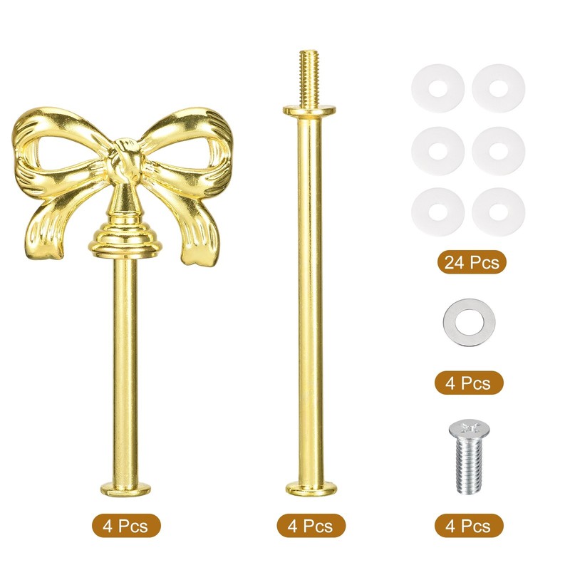 4 Set 2-Tier Cupcake Stand Hardware Fittings for Cake Stand, Bow-Knot Gold gallery