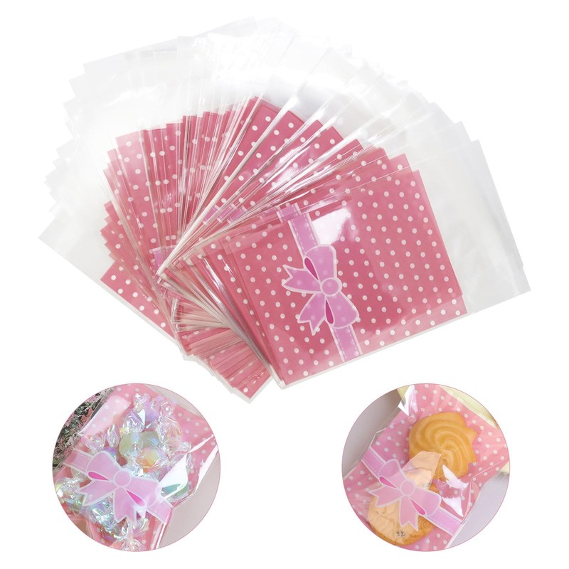 Self Sealing Bowknot Pattern Candy Bags 300 PCS Pink Cookie Self Adhesive