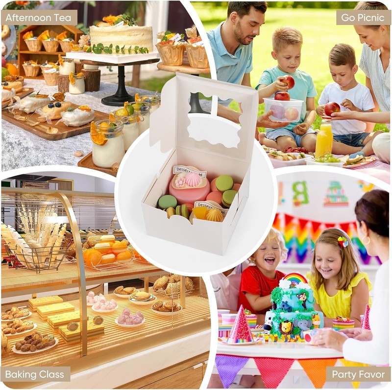 20 Pack Cookie Boxes with Window, 4x4x2.5 Inch White Bakery Box, Kraft Paper gallery