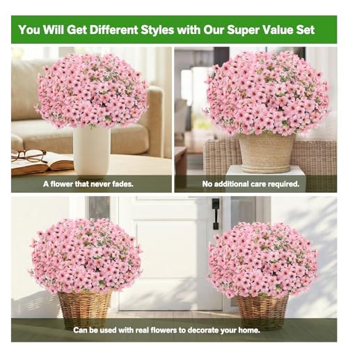 Artificial Flowers Fake Plants for Outdoors Artificial Flowers(13 Pcs) Pink gallery