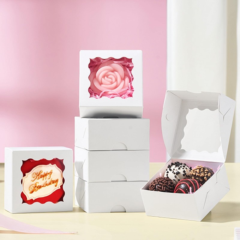 100 Count 3x3x1.5 Inch White Paper Gift Boxes with Window for Cookies New gallery