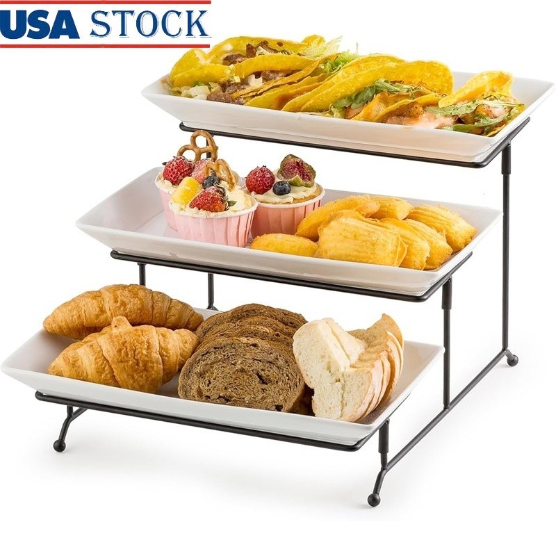 3 Tier Porcelain Serving Stand Stackable Display Cakes Appetizers Parties New