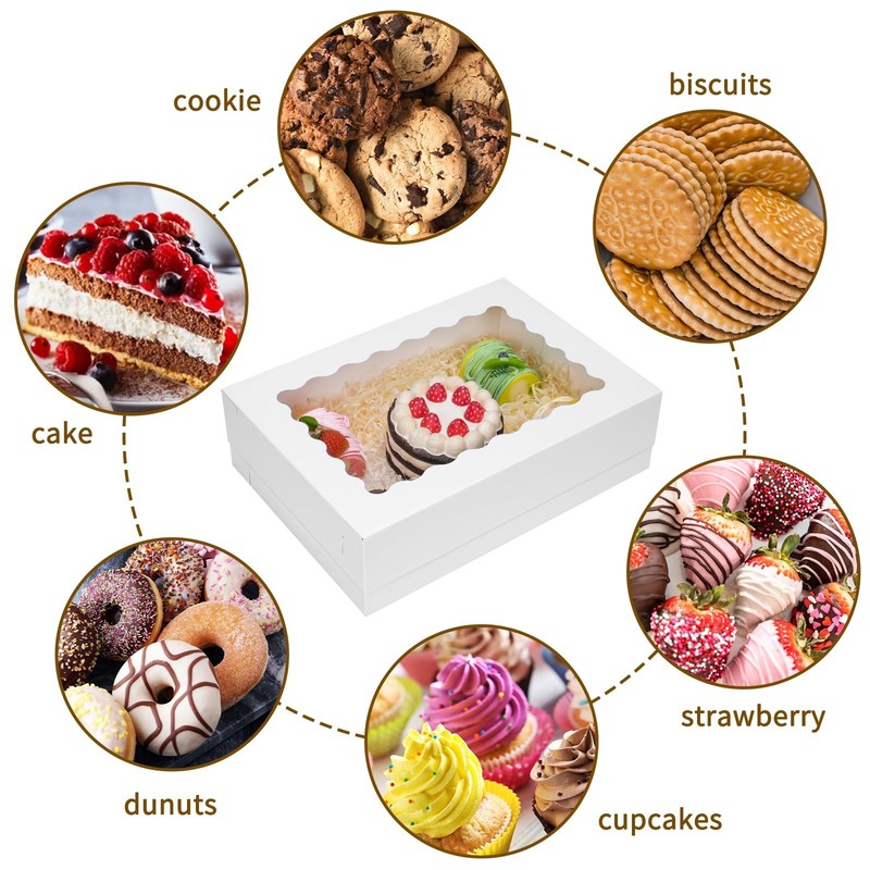 20 PCS 14x10x4in White Quarter Sheet Cake Boxes with Window Bakery Boxes gallery