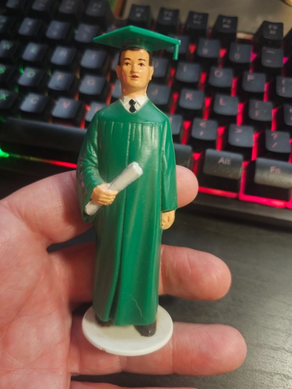 Vintage Mid Century Wilton Cake Topper Plastic Graduate Male Green Plastic 4⅛”