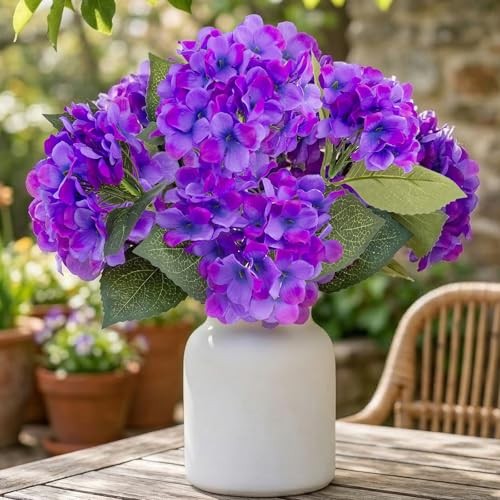 Pcs Hydrangea Artificial Flowers Outdoor Silk Bouquets, UV Resistant 4 Purple gallery