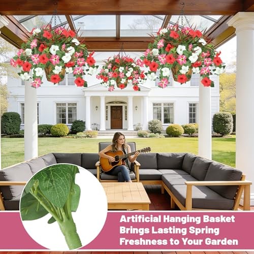 Artificial Flowers Hanging Baskets 5 Pcs with Basket White Red Pink With Basket gallery