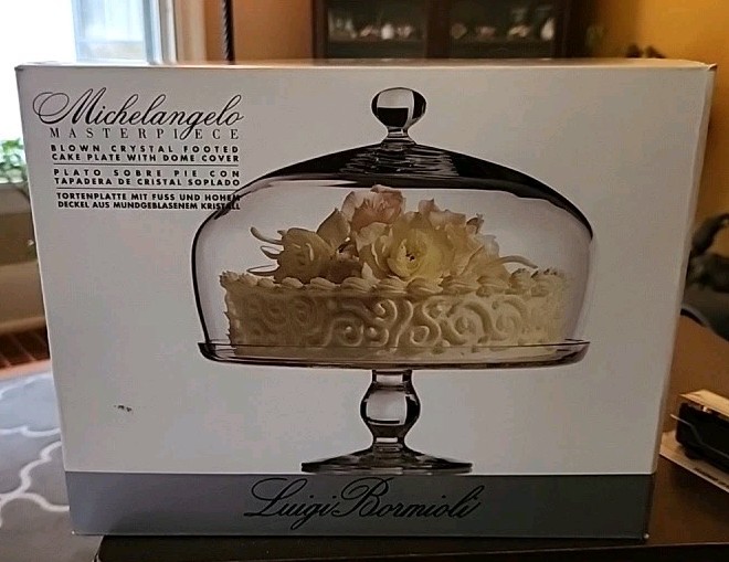 Luigi Bormioli Michelangelo Crystal Cake Stand Dome Cover Pedestal Plate Italy