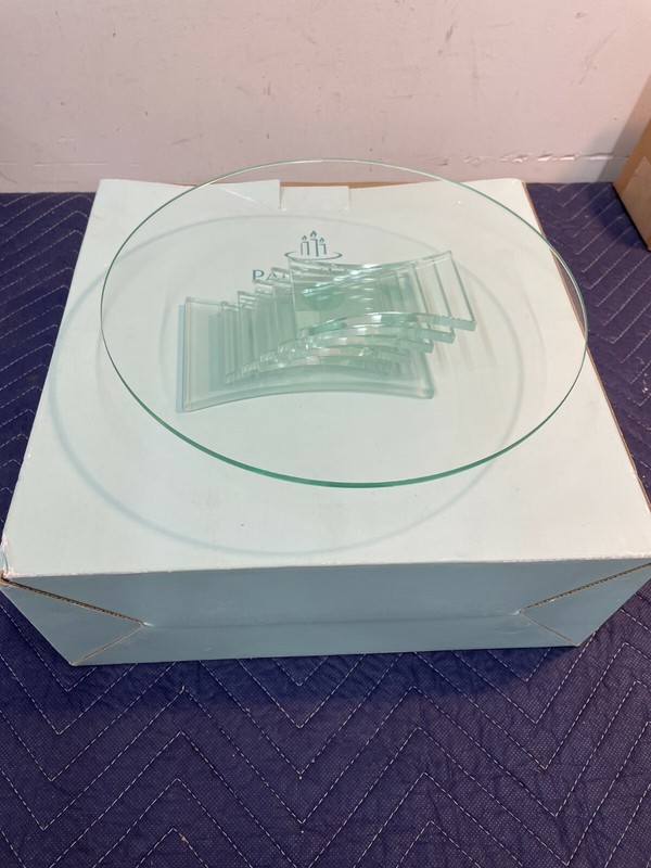 Beautiful PartyLite Mid Century Glass Cake Tray Plate Pedestal Stand 6 Tier Base