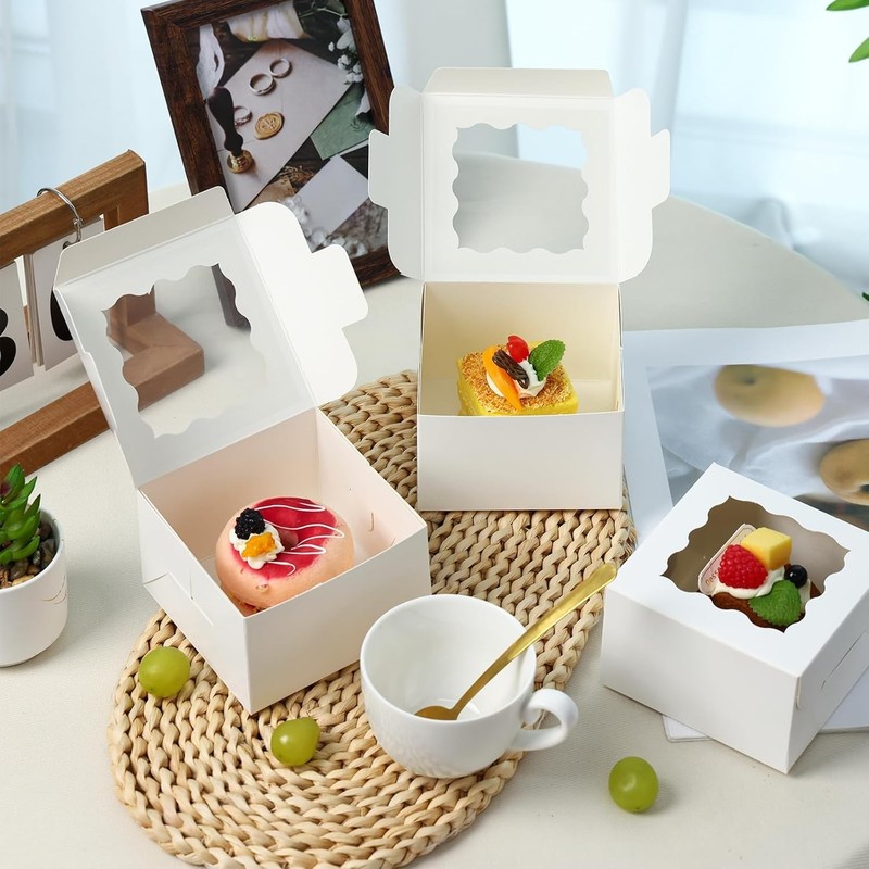 50pcs White Cookie Boxes with Window, 4x4x2.5 Inches Bakery Boxes with 5pcs S... gallery
