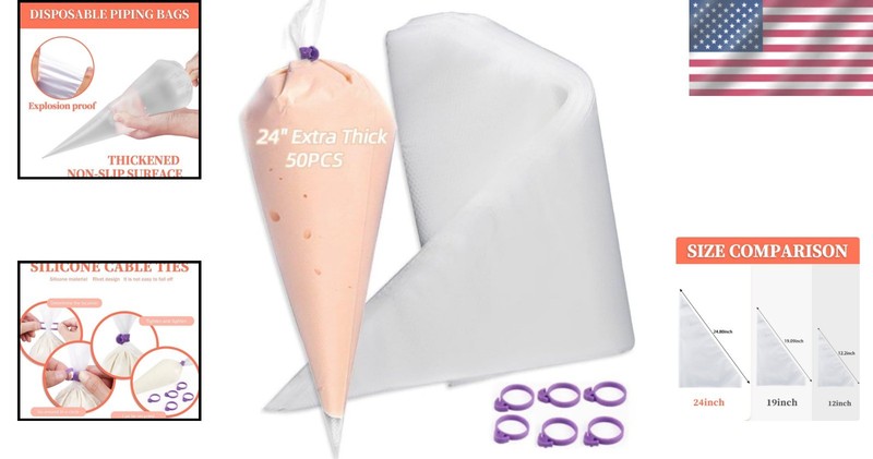 24 Inch Extra Large Piping Bags Disposable - 50 Thick Pastry Bags with Ties gallery