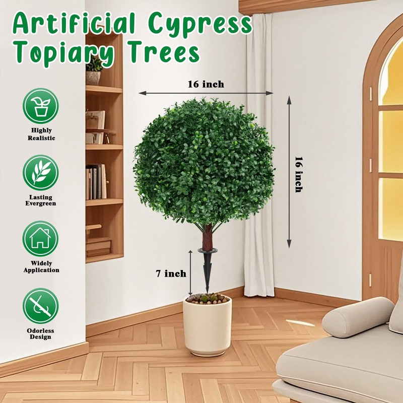 Grooy Artificial Boxwood Topiary Ball Tree Ground Spike Set Of 2 Artificial gallery