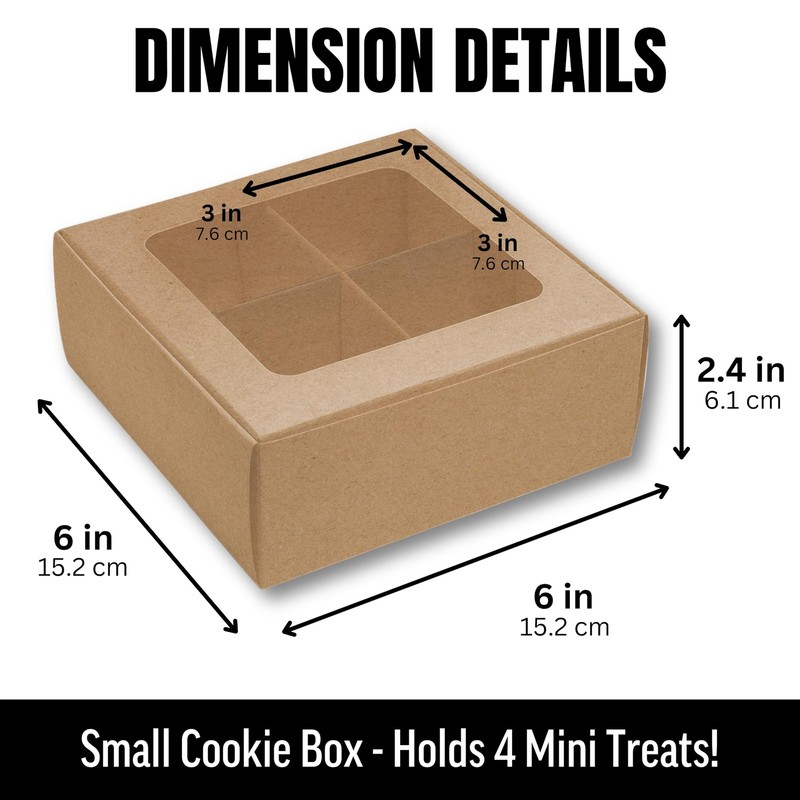 - 25 pcs Kraft Mini Cookie Boxes for 4 treats with Window and Dividers, Kraft... gallery