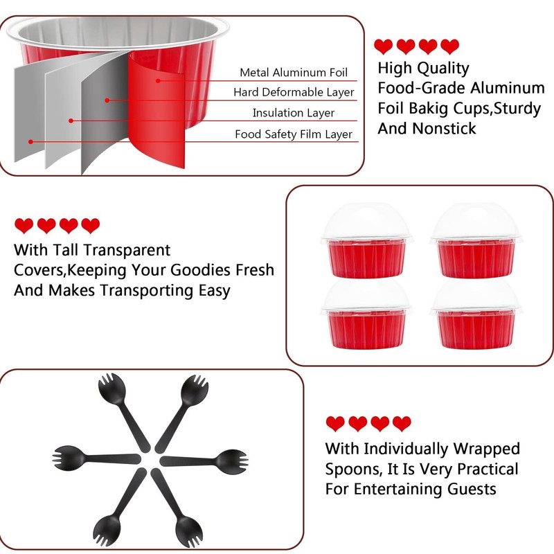 Red Cupcake Liners Muffin Tins 50 Pack,Free-Air 5oz Aluminum Foil Baking Cups... gallery