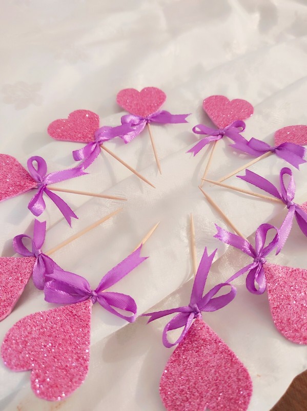 12Pcs Glitter Love Heart Cupcake Toppers Picks Party Cake Decor Birthday Party gallery