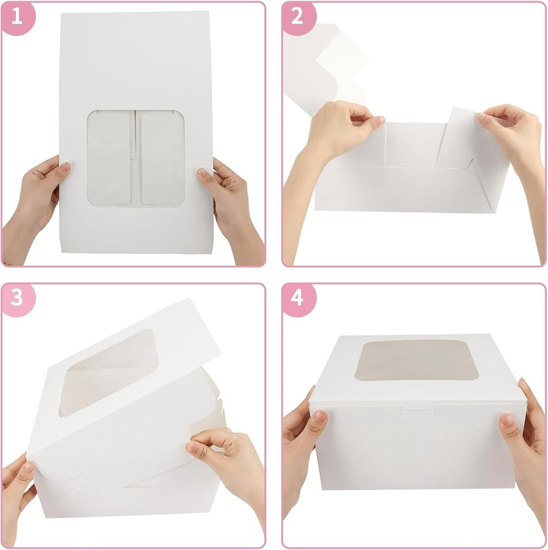 24pcs Cake Boxes, 10x10x5 Inches White Square Bakery Boxes with Window Cajas ... gallery