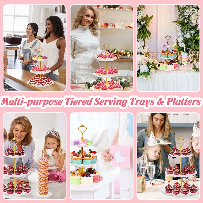 46Pcs Dessert Table Display Set 2X 3 Tier Cupcake Cake Tower Stand 2X Plastic... gallery