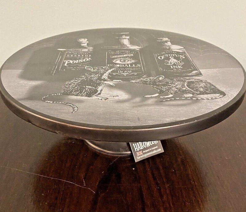 Harvest Green Halloween Black Rat Poison Potions Spell Stoneware Cake Stand NEW gallery
