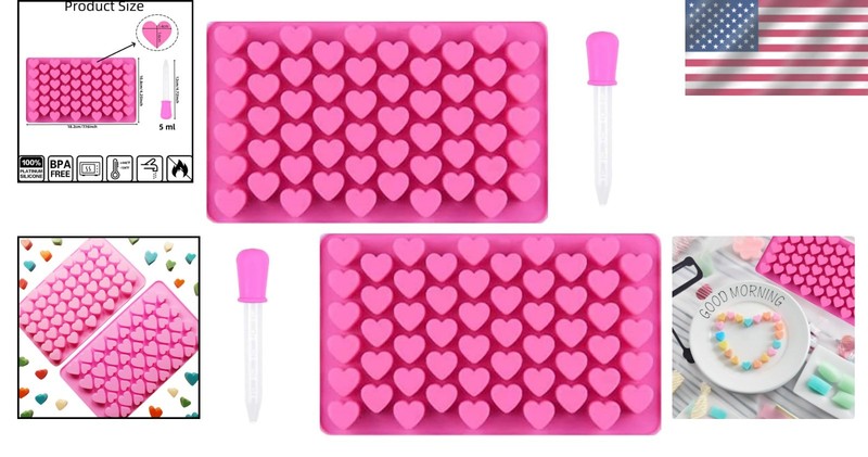 Heart Silicone Gummy Molds 2 Pack with 2 Droppers, Mini Heart Chocolate Mold, No gallery