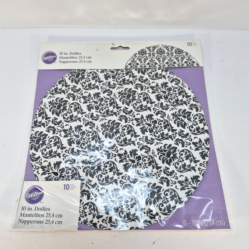 Wilton 10″ Damask Paper Doilies Black White Round Cake Party Decor 10 Count NEW