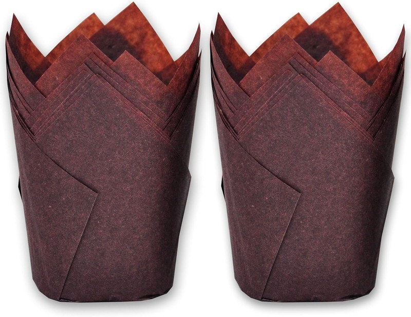500 large brown tulip-shaped baking paper cups, 2-1/4 inch base diameter
