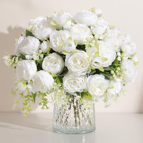 8 Packs Peonies Artificial Flowers Vintage Faux Peony Bouquet Fake White-8pcs gallery