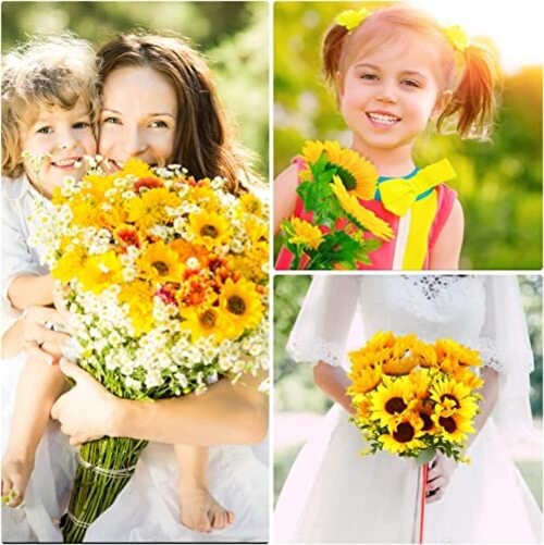 2 Bunches Artificial Sunflower Bouquet, Fake Sunflower Silk Flowers Realistic gallery