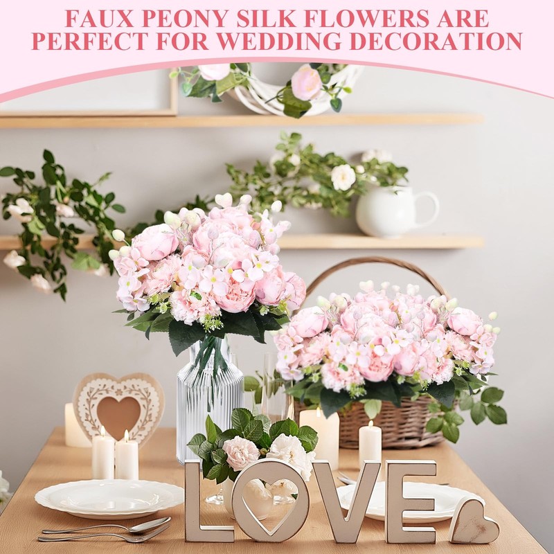 Crowye 16 Bundles Artificial Peony Silk Flower Hydrangea Fake Peony Bouquet gallery