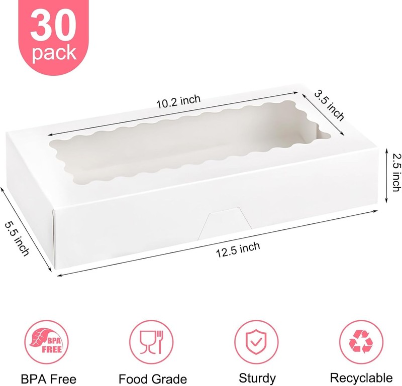Kucoele 30 PCS Cookie Boxes with Window, 12.5 x 5.5 x 2.5 Inches Bakery Boxes gallery