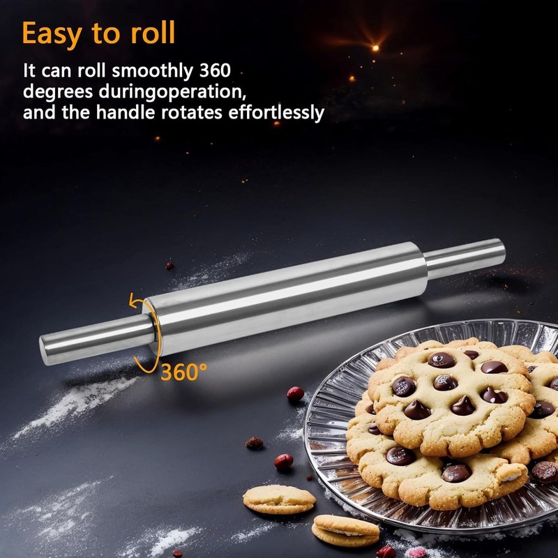 17-Inch 18/8 Stainless Steel Rolling Pin Metal Dough Roller Baking Pizza Chapati gallery