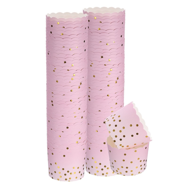 100Pcs Paper Baking Cups 6oz Cupcake Scalloped Muffins Liners Gradient Pink