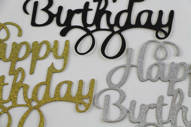 Happy Birthday Cake Topper Black Gold Silver Glitter Party Decorations Event gallery