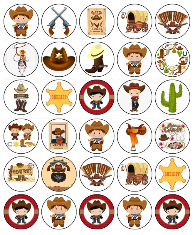 Cowboy Edible Cupcake Toppers Western Theme Wafer Birthday Cake Decorations gallery