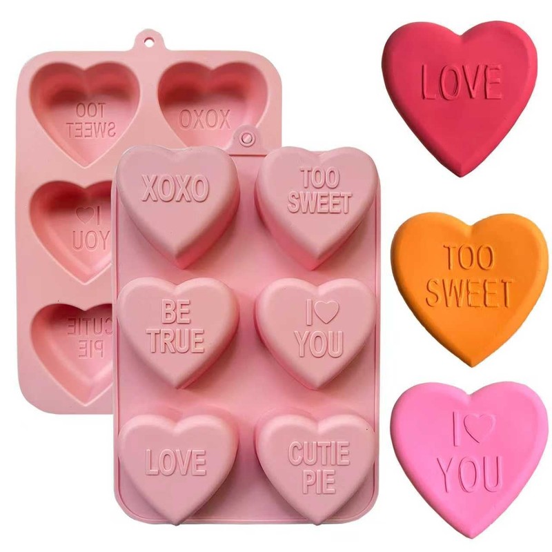 2 Pack 2.8 Inch Conversation Heart Molds 6 Cavity Silicone Muffin Pan Baking
