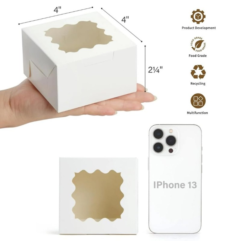 50 Pack White 4x4x2.5 Inch Cookie Boxes With Window Mini Bakery Pastry Treat gallery