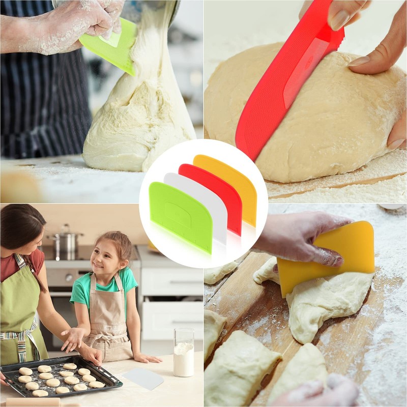 Plastic Dough Scraper 4 Pack with Printed Scale - Ideal for Baking and Cooking gallery