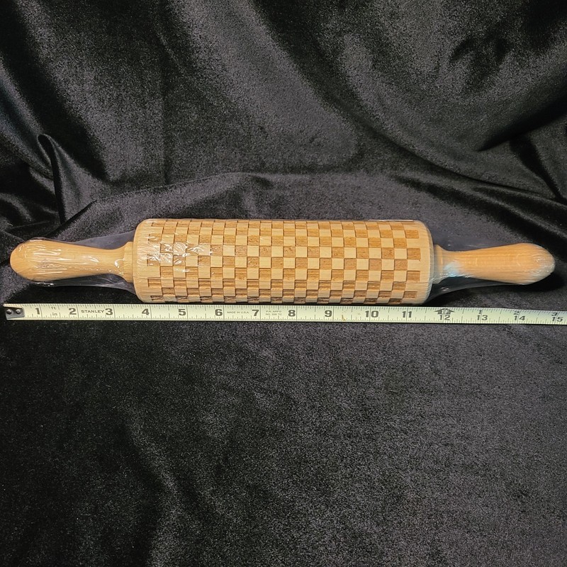 MacKenzie-Childs Check-Embossed Beechwood Rolling Pin for Fondant & Baking - NEW gallery
