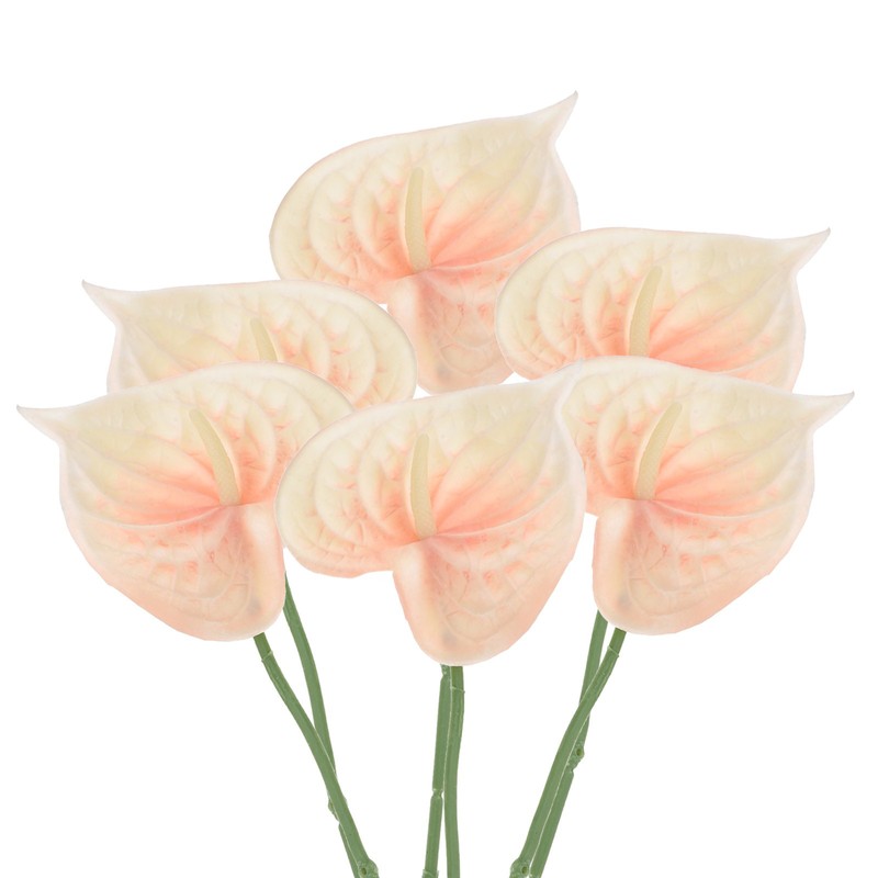 6Pcs 13″ Artificial Anthurium Lily Flowers Floral Bouquet Decor, Light Orange