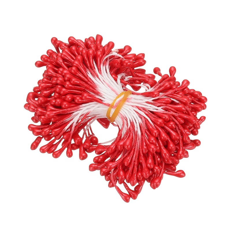 300Pcs 3mm Double Heads Flower Stamen Artificial Flower Pistil Red